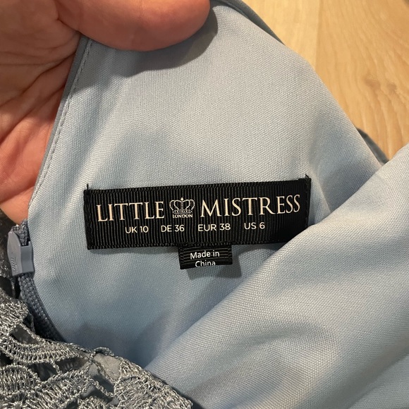 Little Mistress pencil dress with lace overlay in baby blue - Picture 7 of 8